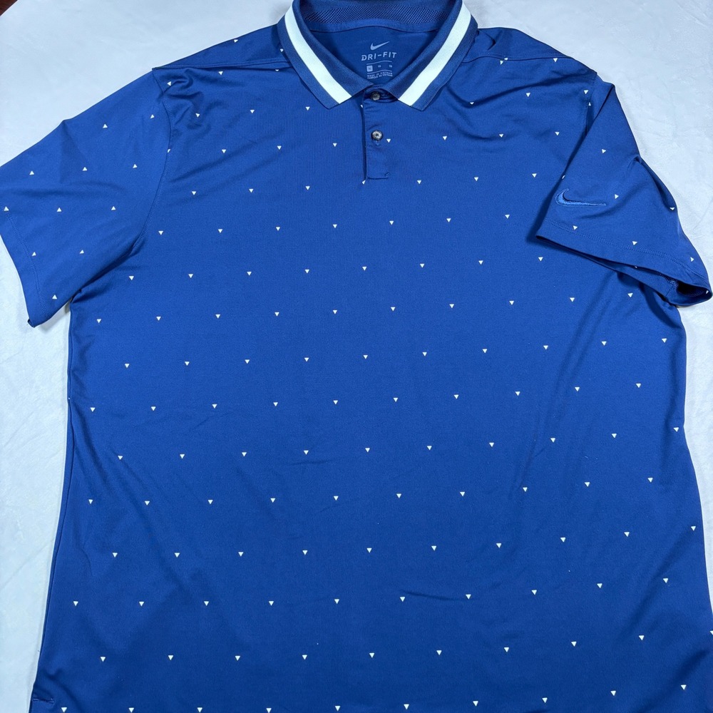 Nike Polo Shirt Mens XL Blue Dri-FIT Triangle Print Short Sleeve Golf Tee - Picture 2 of 12